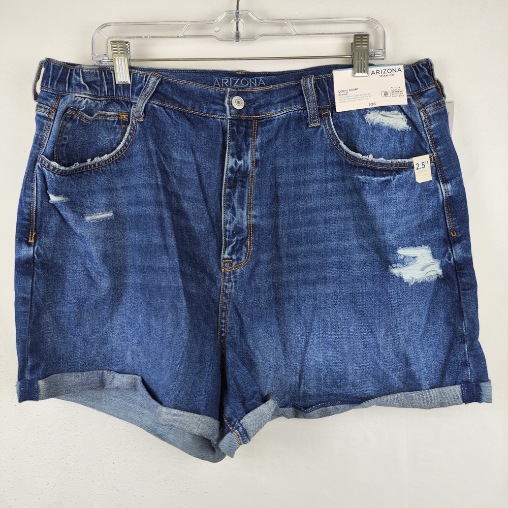 Arizona Jean Co Denim Shorts Juniors 21 Blue Hi-Rise Curvy Cuffed Distressed